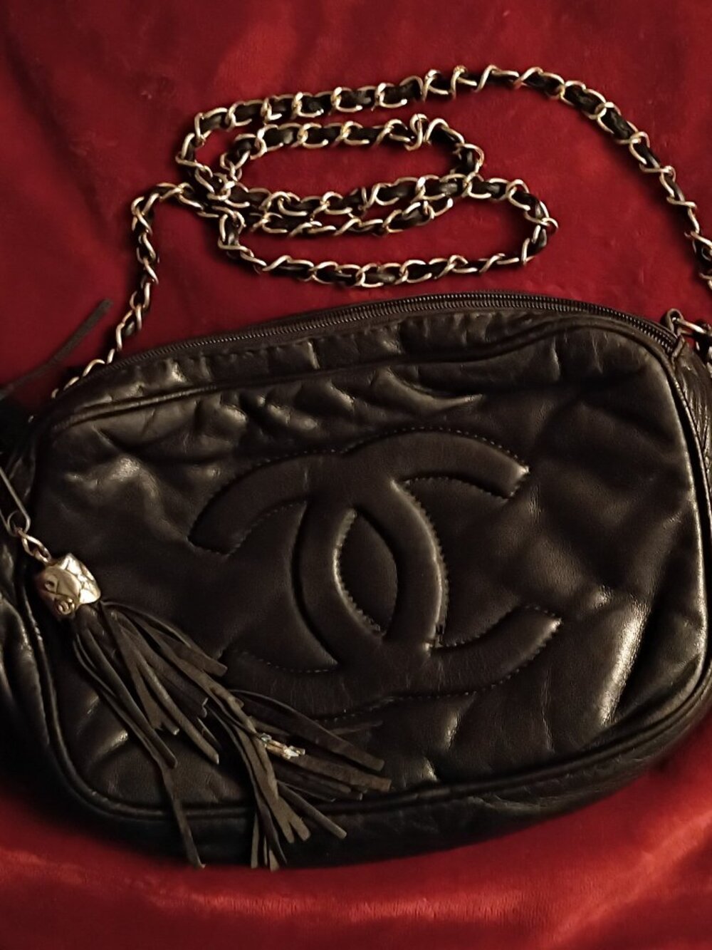 Vintage Chanel Black Lambskin Camera Crossbody Bag - Authentic